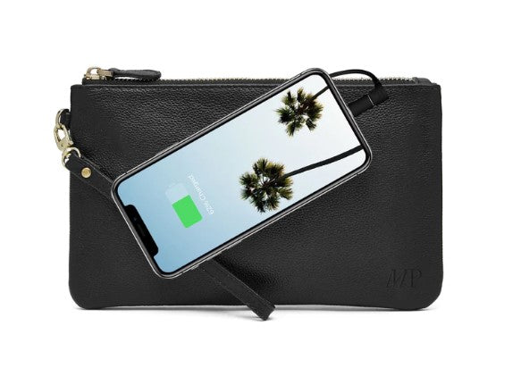 Caricabatterie Portatile Mighty Purse Diamond In Vera Pelle Nera - Borsetta Maggiordomo